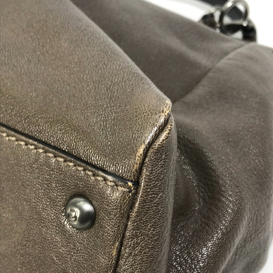 FENDI Handbag 8BN210 leather gray Inner Zucca Pattern Shoulder Bag Tote Bag Peekaboo Large Women Used Authentic