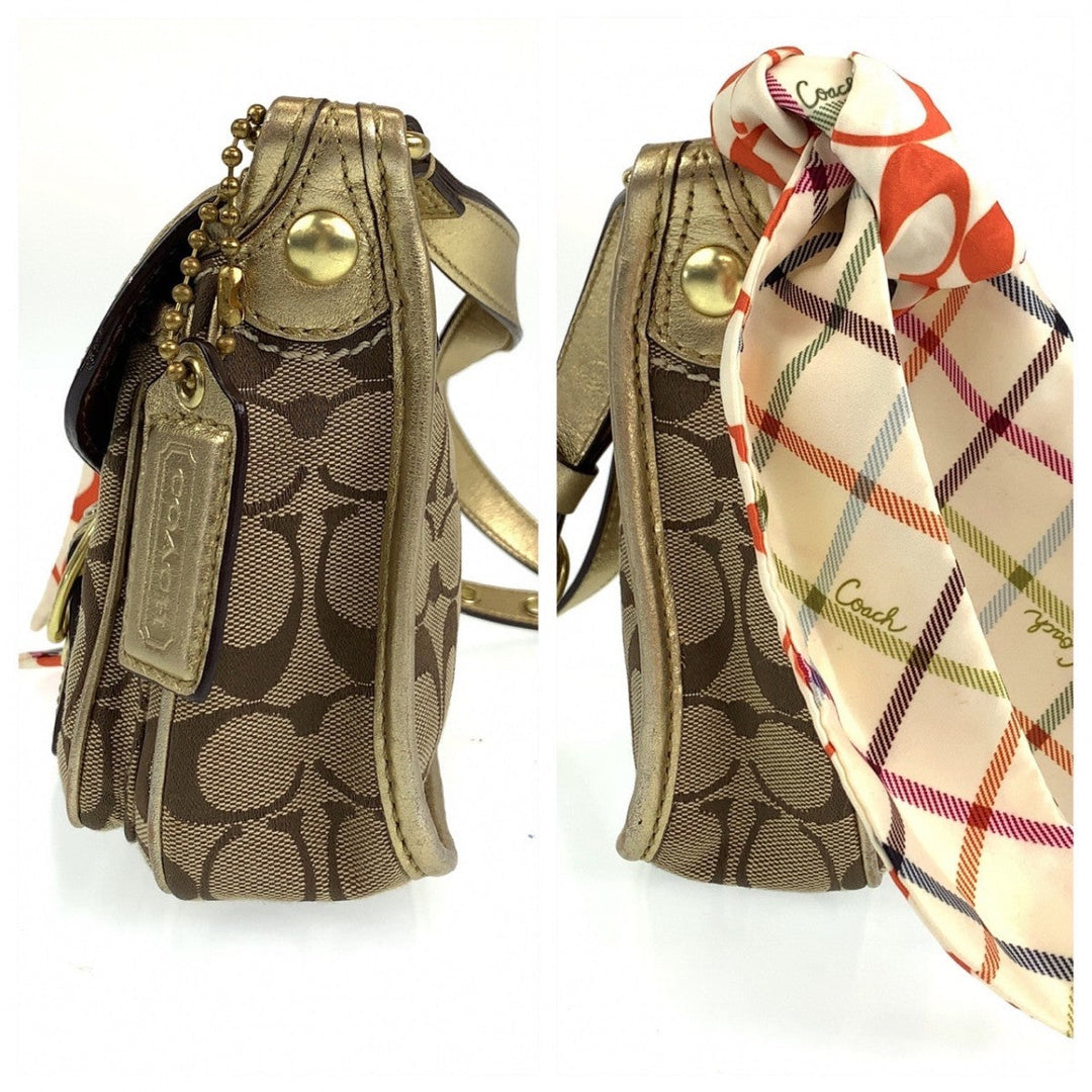 COACH Shoulder Bag canvas beige Signature With Calfskin