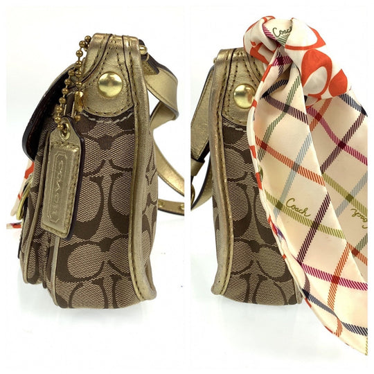 COACH Shoulder Bag canvas beige Signature With Calfskin