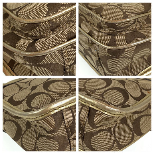 COACH Shoulder Bag canvas beige Signature With Calfskin