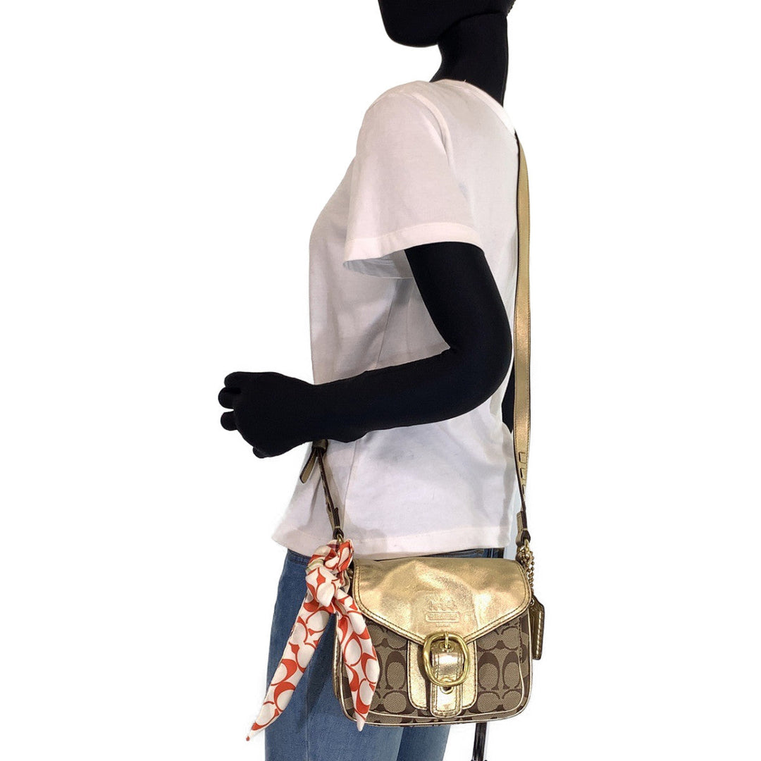 COACH Shoulder Bag canvas beige Signature With Calfskin