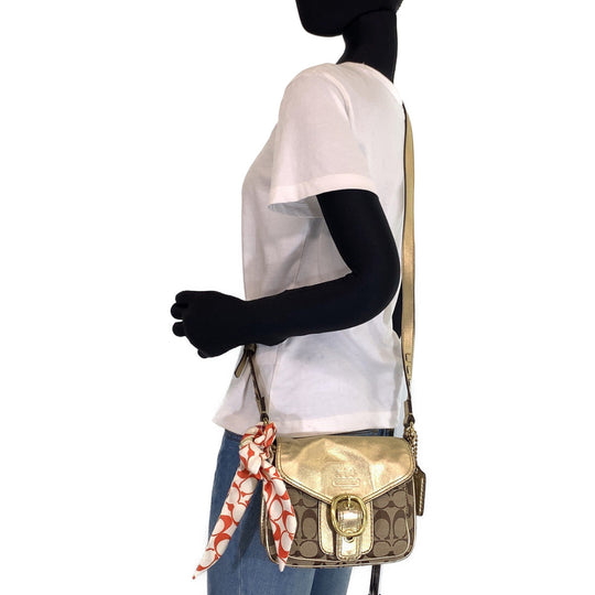 COACH Shoulder Bag canvas beige Signature With Calfskin