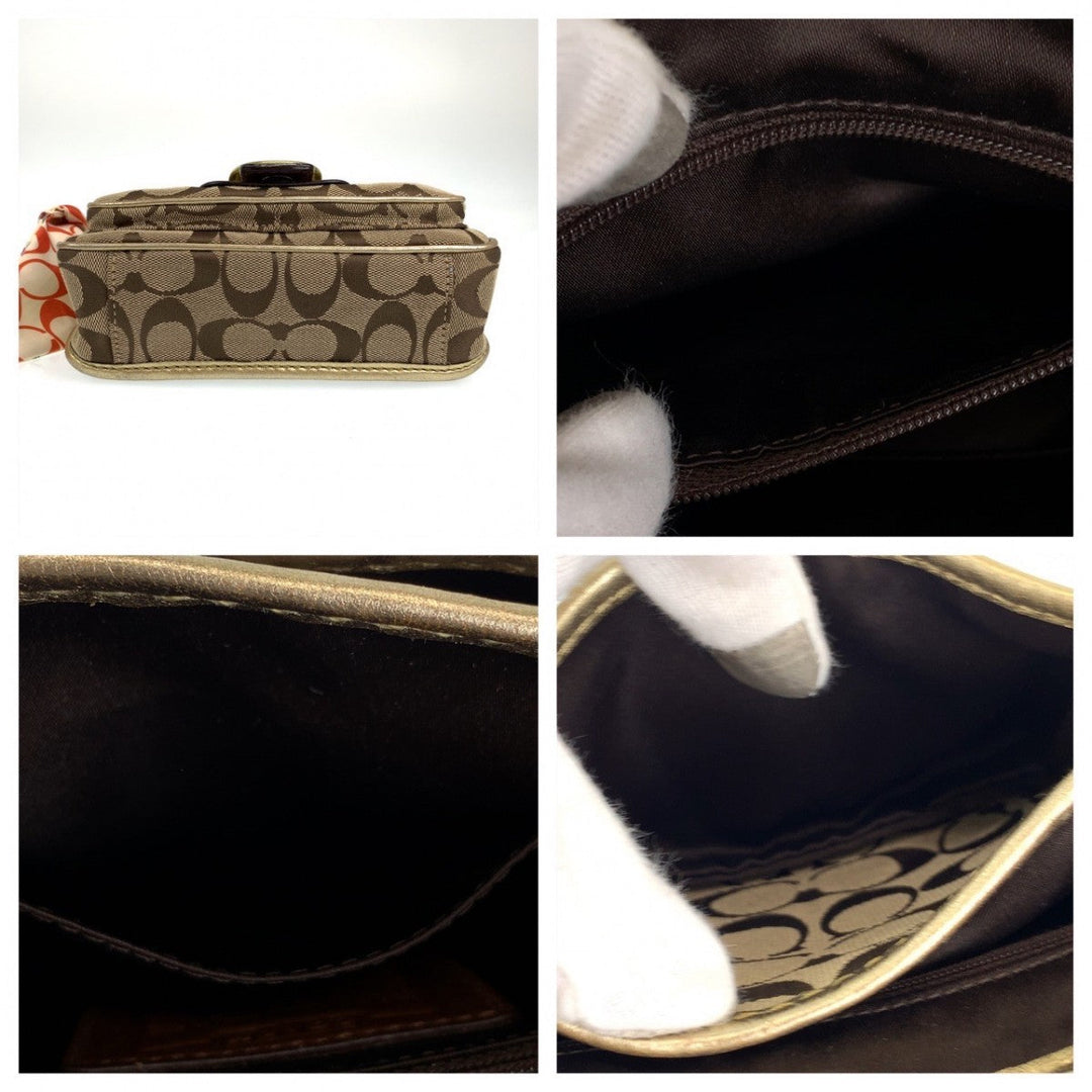 COACH Shoulder Bag canvas beige Signature With Calfskin