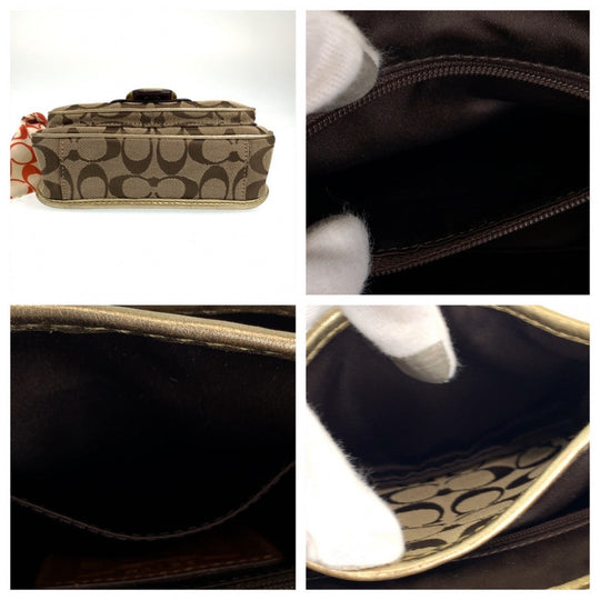 COACH Shoulder Bag canvas beige Signature With Calfskin