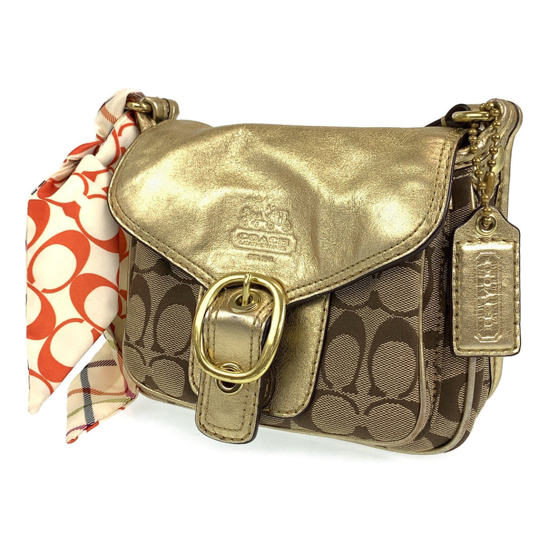 COACH Shoulder Bag canvas beige Signature With Calfskin