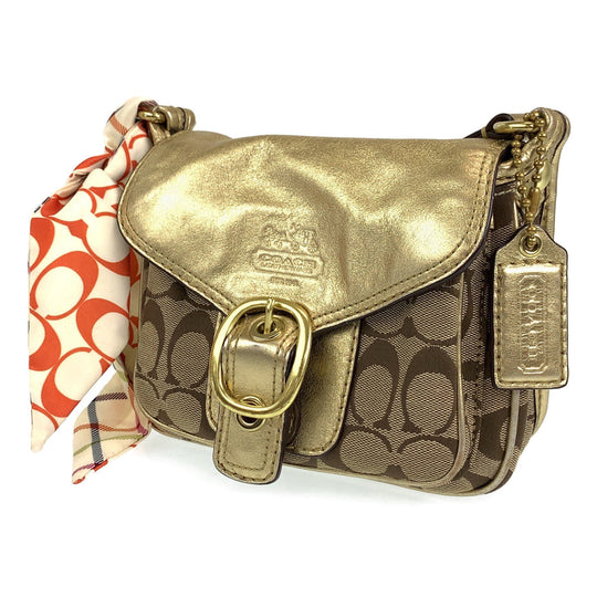 COACH Shoulder Bag canvas beige Signature With Calfskin