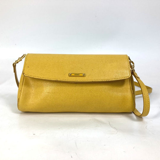 FENDI Shoulder Bag 8M0327 leather yellow 2WAY clutch bag logo Women Used Authentic