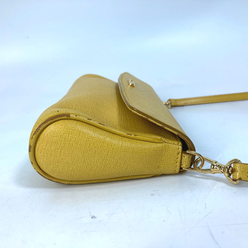 FENDI Shoulder Bag 8M0327 leather yellow 2WAY clutch bag logo Women Used Authentic