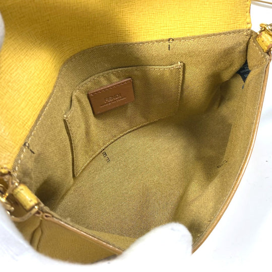 FENDI Shoulder Bag 8M0327 leather yellow 2WAY clutch bag logo Women Used Authentic
