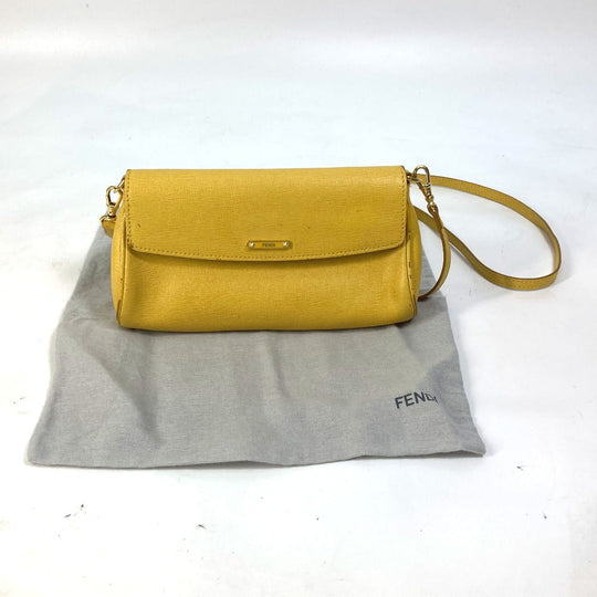 FENDI Shoulder Bag 8M0327 leather yellow 2WAY clutch bag logo Women Used Authentic