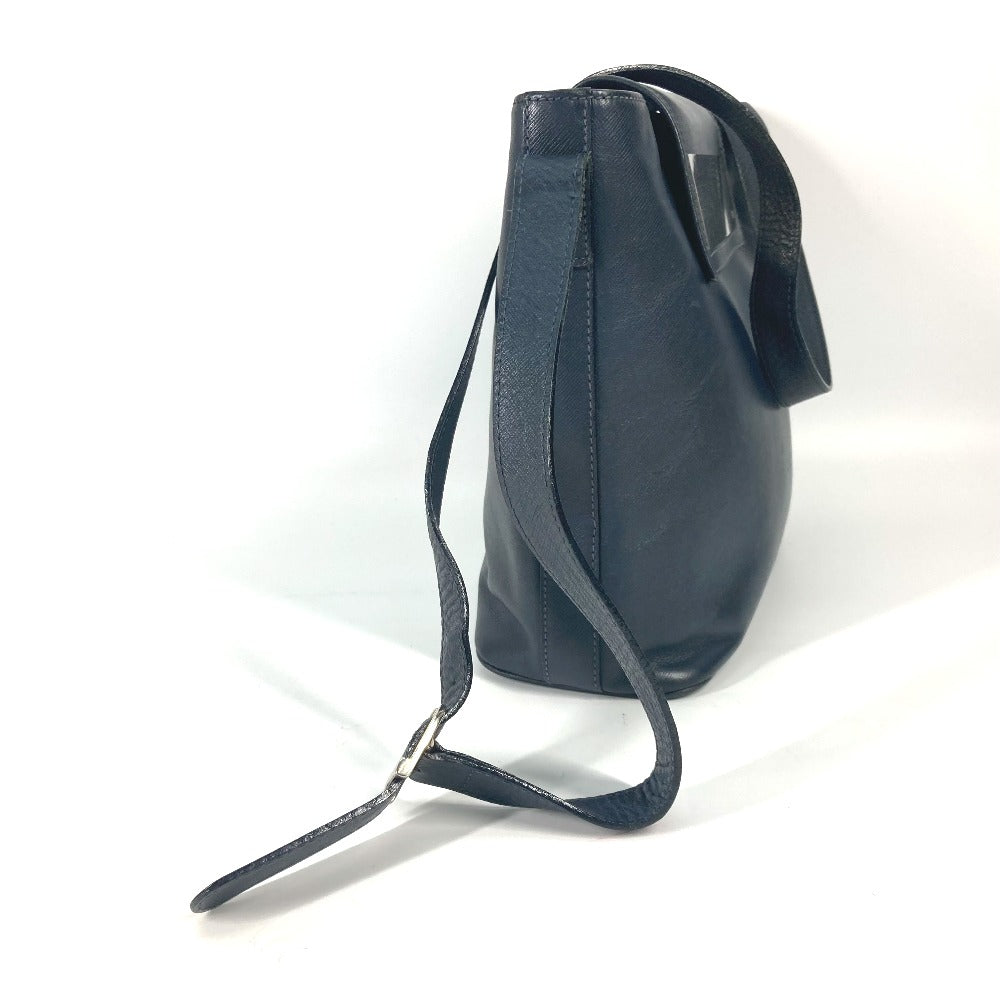 FENDI Shoulder Bag leather Navy Metal plate logo Women Used Authentic