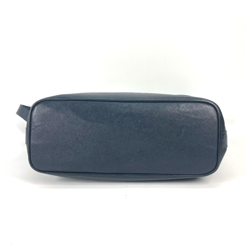 FENDI Shoulder Bag leather Navy Metal plate logo Women Used Authentic