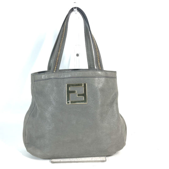 FENDI Shoulder Bag 8BR650 leather gray Bag Shoulder Bag Tote Bag logo FF Women Used Authentic