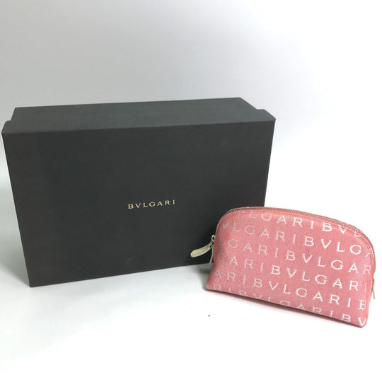 BVLGARI Pouch canvas pink Logo mania Women Used Authentic