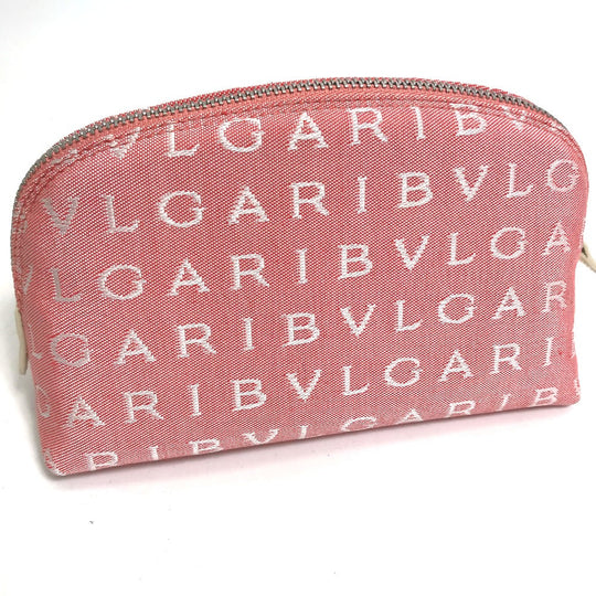 BVLGARI Pouch canvas pink Logo mania Women Used Authentic