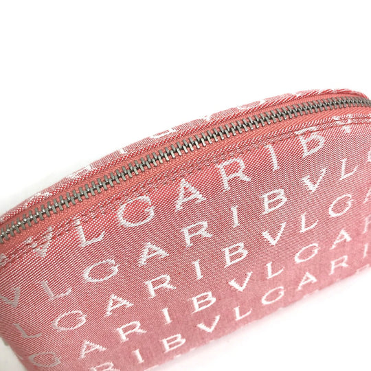 BVLGARI Pouch canvas pink Logo mania Women Used Authentic