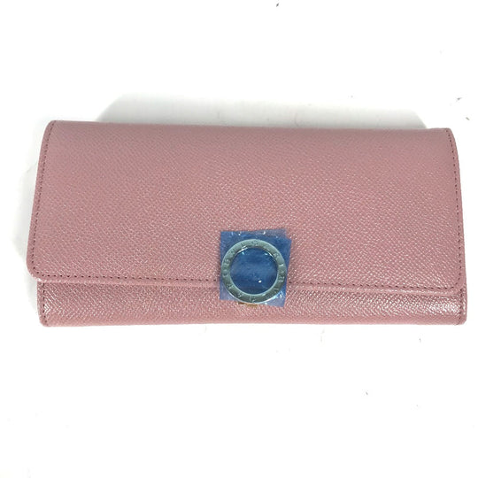 BVLGARI Long Wallet Purse leather pink Long wallet Logo clip Women Used Authentic