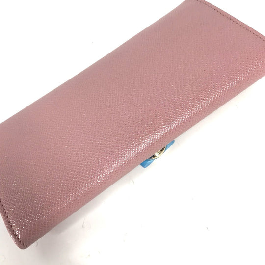 BVLGARI Long Wallet Purse leather pink Long wallet Logo clip Women Used Authentic