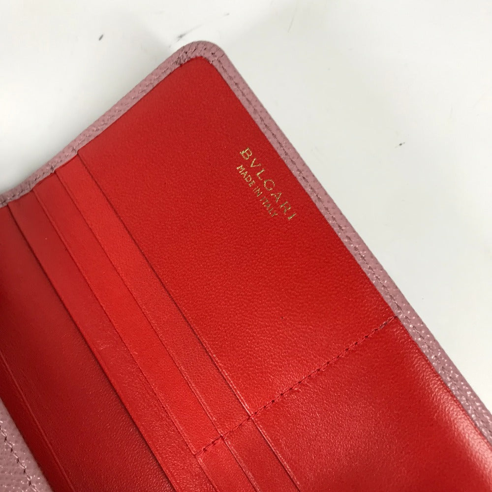 BVLGARI Long Wallet Purse leather pink Long wallet Logo clip Women Used Authentic