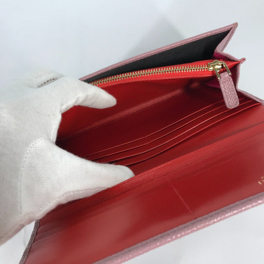 BVLGARI Long Wallet Purse leather pink Long wallet Logo clip Women Used Authentic