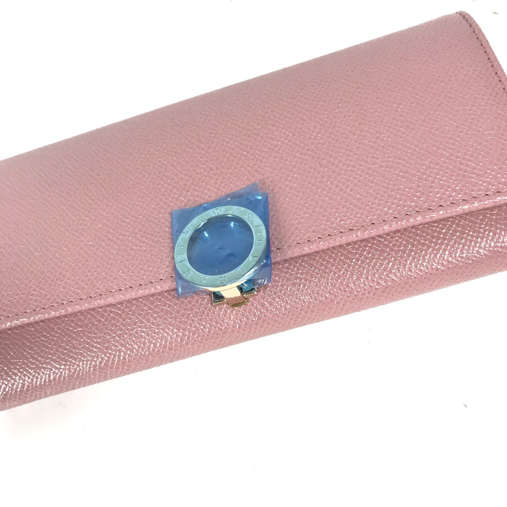 BVLGARI Long Wallet Purse leather pink Long wallet Logo clip Women Used Authentic