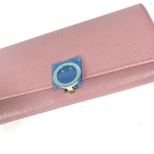 BVLGARI Long Wallet Purse leather pink Long wallet Logo clip Women Used Authentic