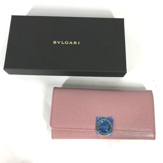 BVLGARI Long Wallet Purse leather pink Long wallet Logo clip Women Used Authentic