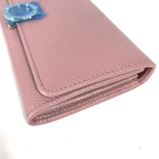 BVLGARI Long Wallet Purse leather pink Long wallet Logo clip Women Used Authentic