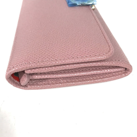 BVLGARI Long Wallet Purse leather pink Long wallet Logo clip Women Used Authentic