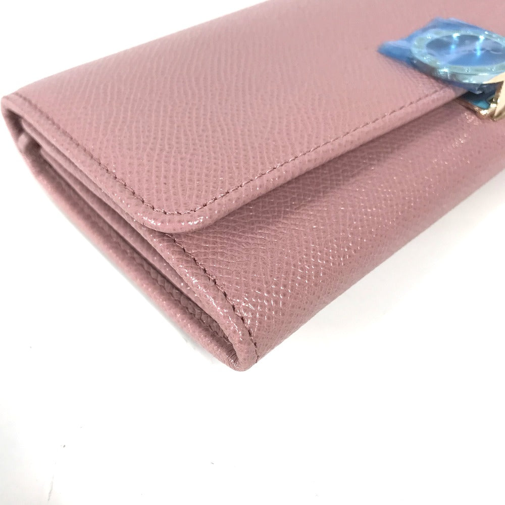 BVLGARI Long Wallet Purse leather pink Long wallet Logo clip Women Used Authentic
