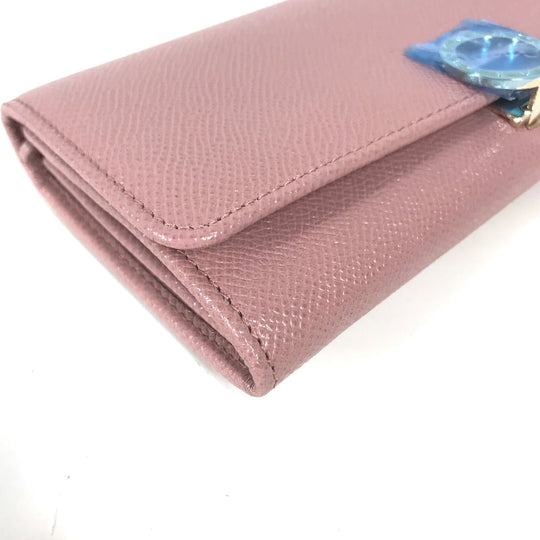 BVLGARI Long Wallet Purse leather pink Long wallet Logo clip Women Used Authentic