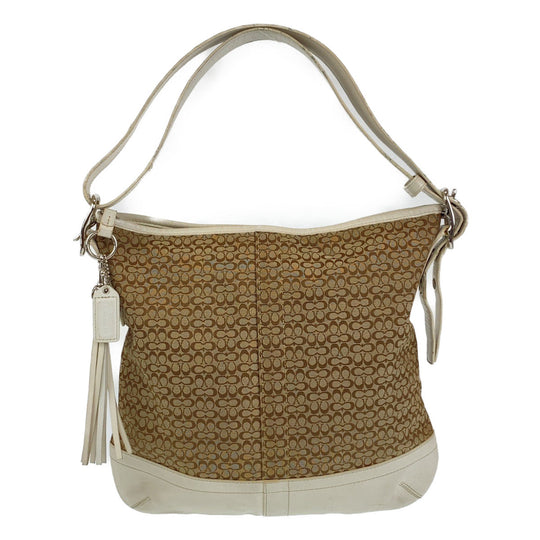 COACH Shoulder Bag leather beige Signature