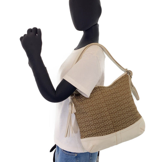 COACH Shoulder Bag leather beige Signature