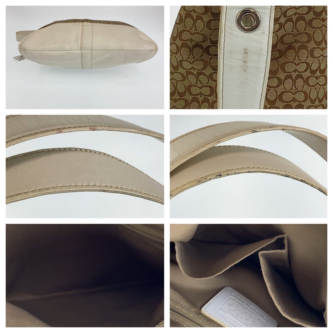 COACH Shoulder Bag leather beige Signature