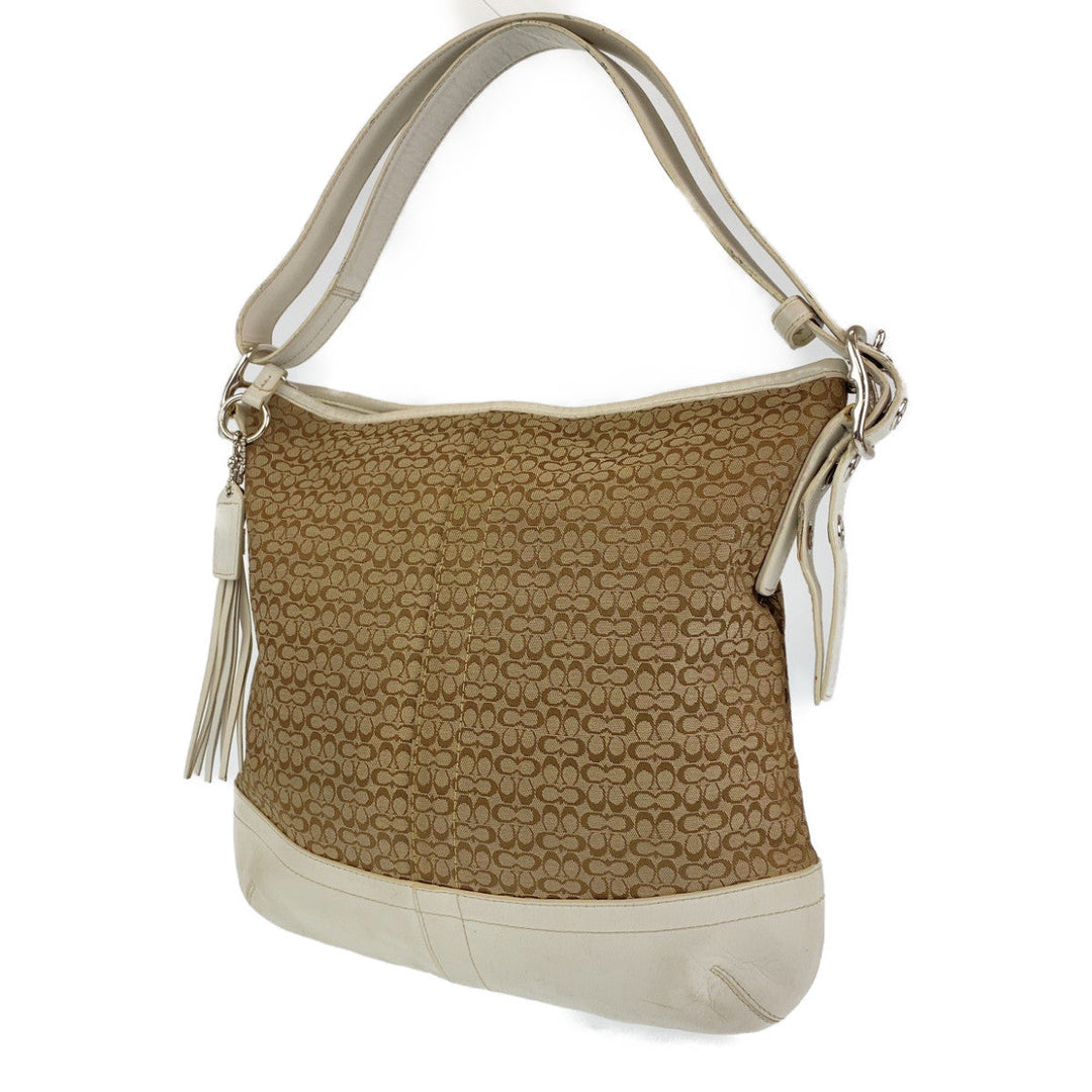 COACH Shoulder Bag leather beige Signature