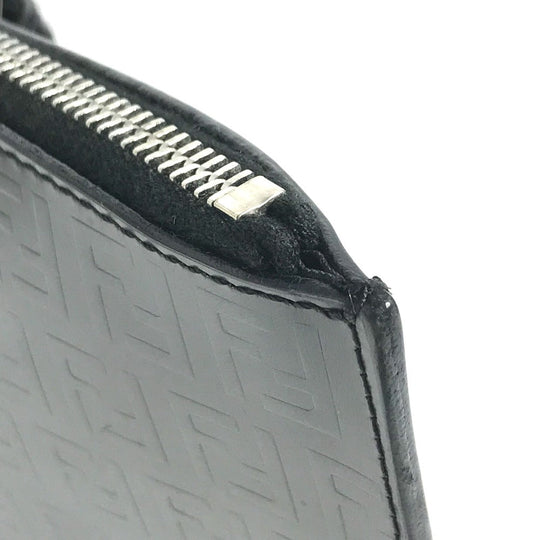 FENDI Tote Bag leather black logo FF Women Used Authentic