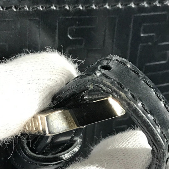 FENDI Tote Bag leather black logo FF Women Used Authentic