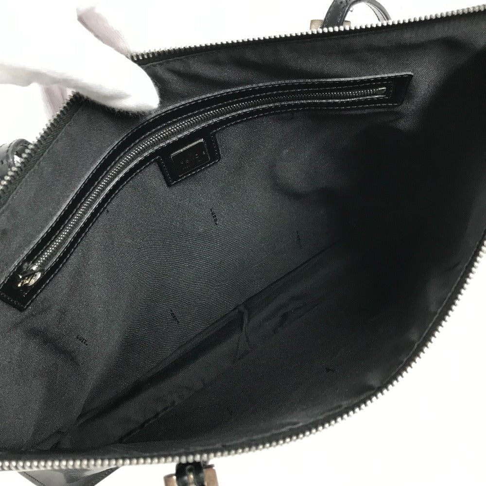 FENDI Tote Bag leather black logo FF Women Used Authentic