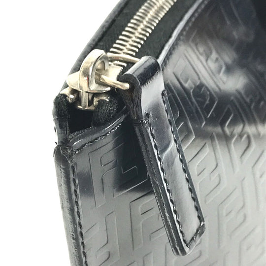 FENDI Tote Bag leather black logo FF Women Used Authentic