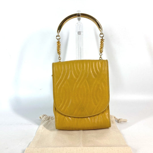 FENDI Handbag leather yellow vintage Metal handle Women Used Authentic