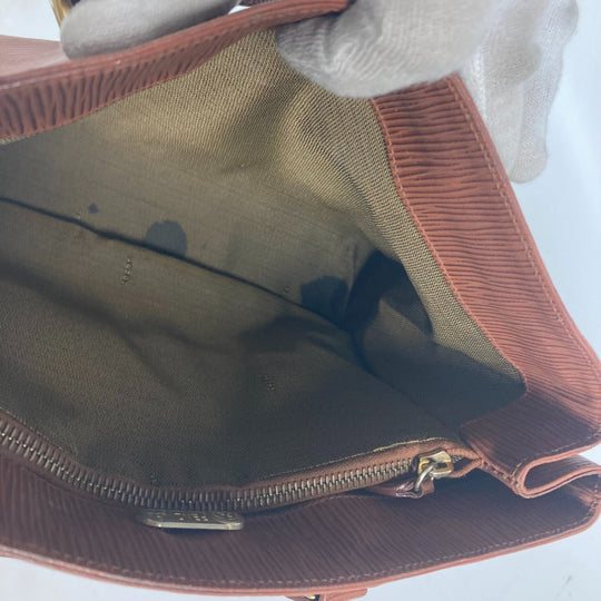 FENDI Handbag leather Brown vintage FF logo Women Used Authentic
