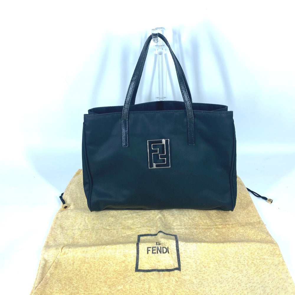 FENDI Tote Bag Leather / nylon black vintage FF logo Women Used Authentic