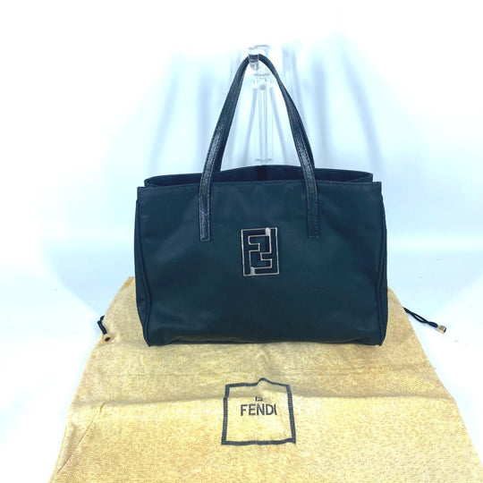 FENDI Tote Bag Leather / nylon black vintage FF logo Women Used Authentic
