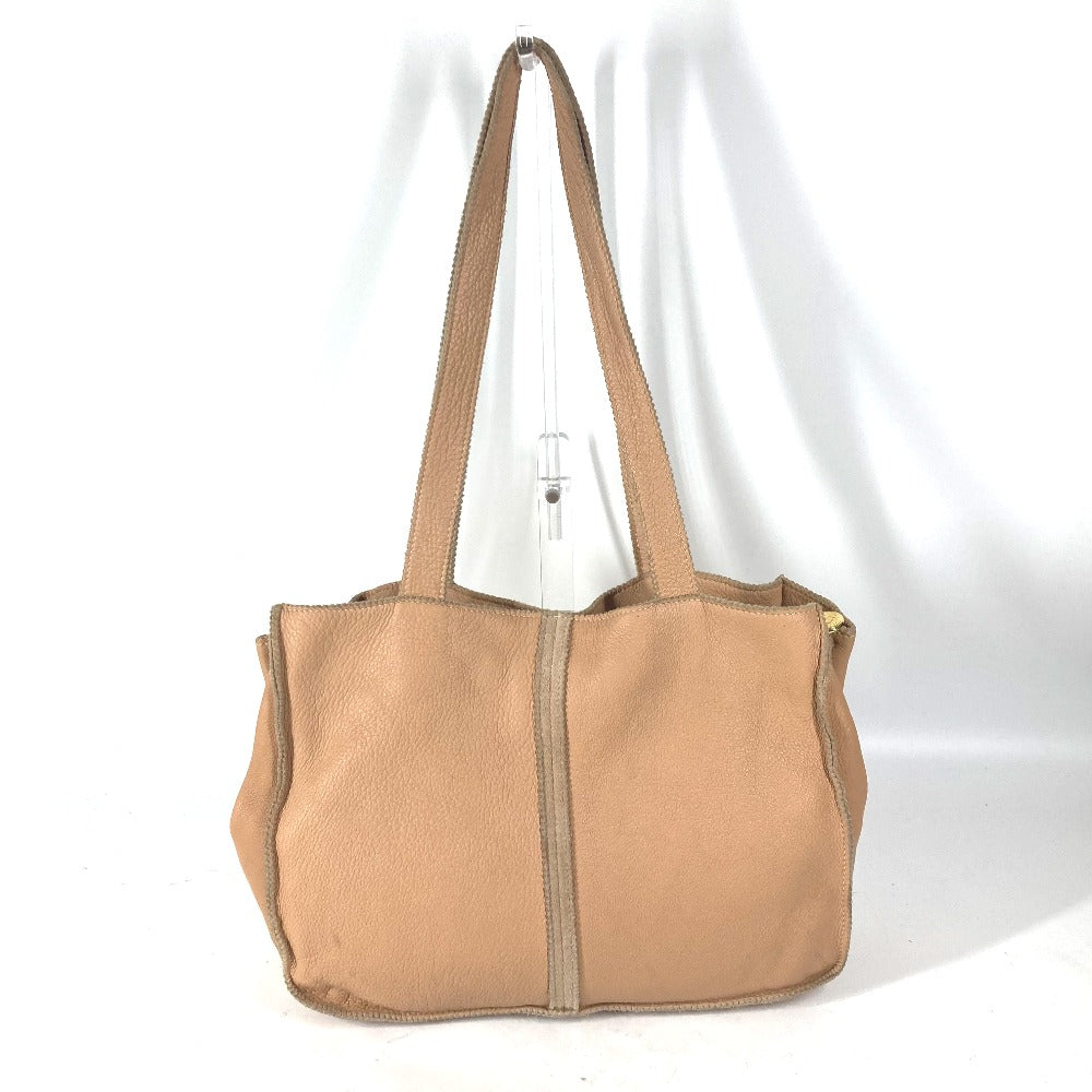 FENDI Tote Bag leather beige vintage Big logo Women Used Authentic