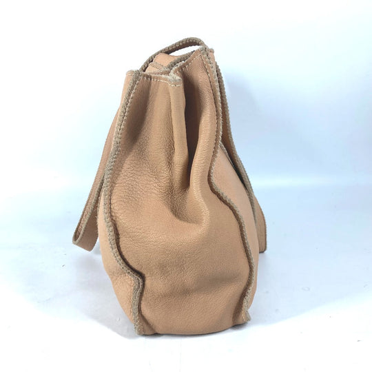 FENDI Tote Bag leather beige vintage Big logo Women Used Authentic