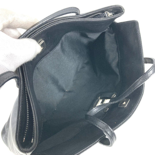 FENDI Tote Bag leather black Bag logo Women Used Authentic