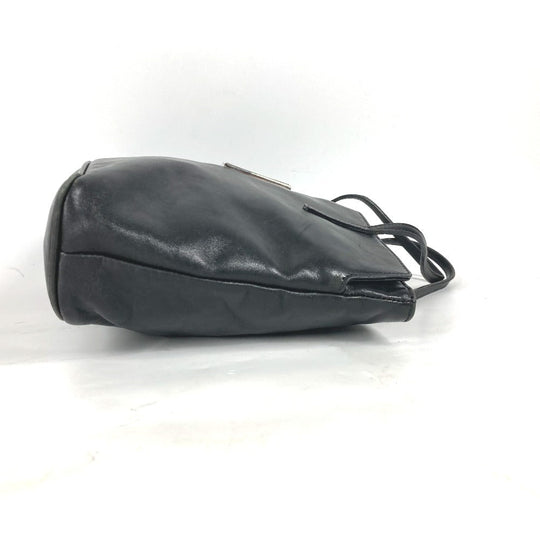 FENDI Tote Bag leather black Bag logo Women Used Authentic