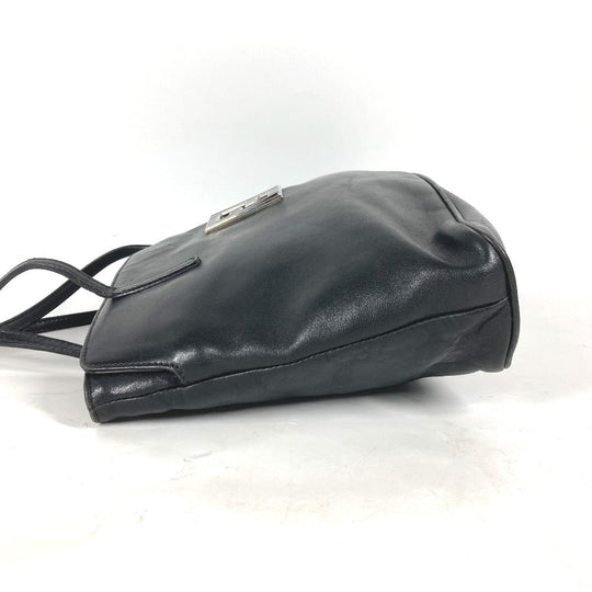 FENDI Tote Bag leather black Bag logo Women Used Authentic