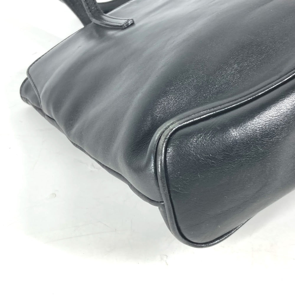 FENDI Tote Bag leather black Bag logo Women Used Authentic