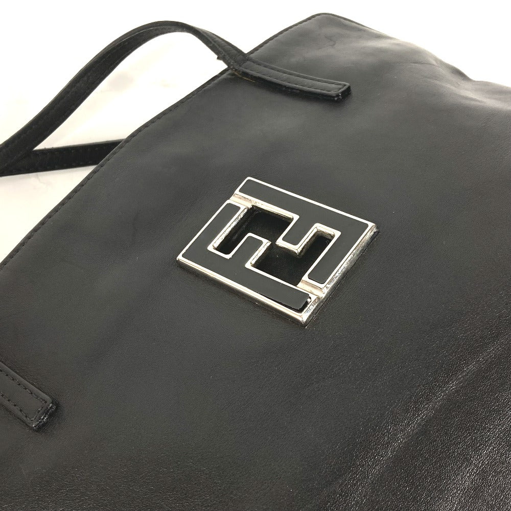 FENDI Tote Bag leather black Bag logo Women Used Authentic